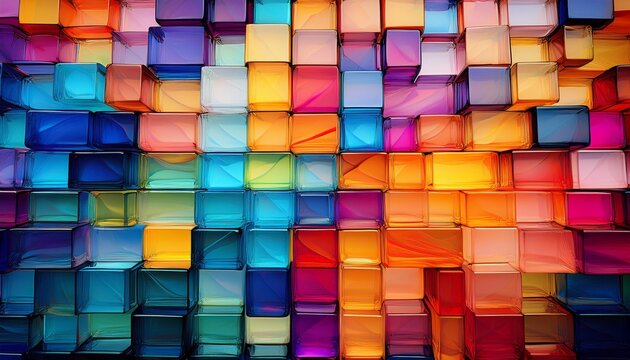 overlapping colorful glass blocks form an abstract and colorful pattern