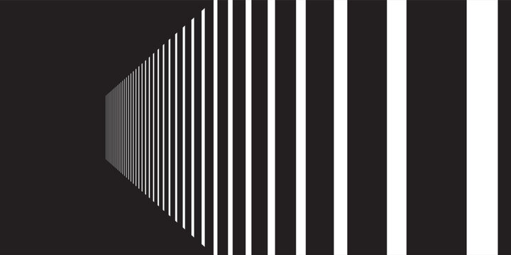 Abstract 3D perspective background with white horizontal stripes receding into a dark glowing horizon.