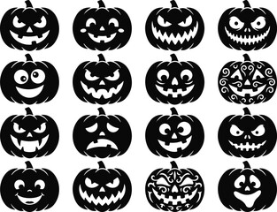 Obraz premium Black silhouette jack o' lantern faces collection for halloween designs