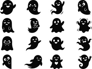 Fototapeta premium Halloween ghost emojis and stickers
