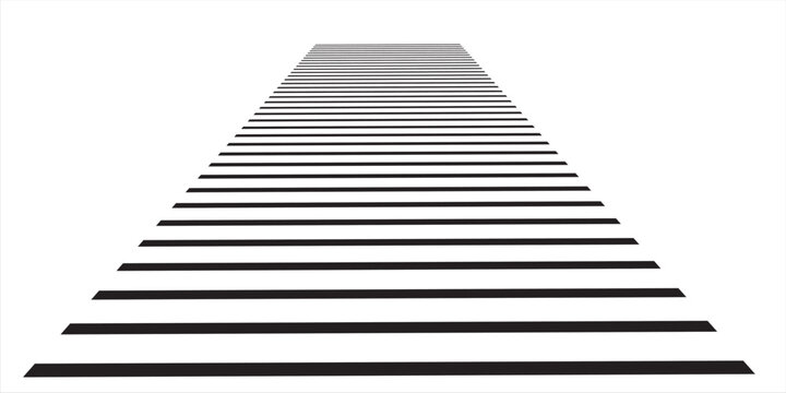 Abstract 3D perspective background with black horizontal stripes receding into a white clean horizon.