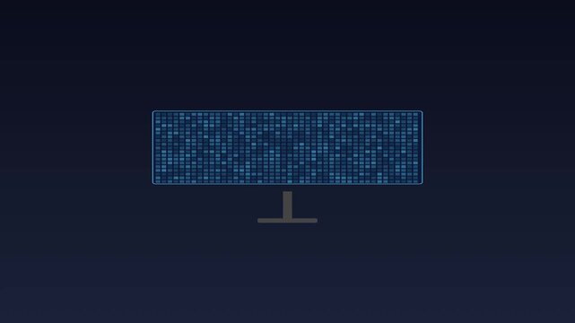 Digital monitor display with flickering blue data grid animation for technology and cyber security concepts 4k