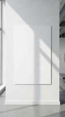 Fototapeta premium Blank vertical poster mockup on art gallery wall with sunlight shadows
