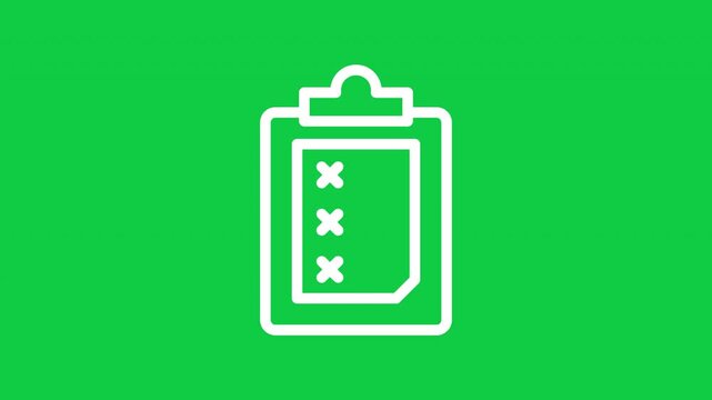 Animated clipboard checklist outline icon on green chroma background