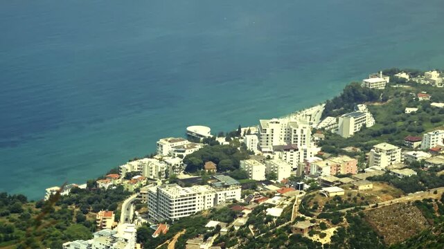 Modern Coastal Resort City With Hotels White Buildings Living Apartments And Green Trees. Summer Vacation 