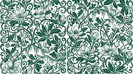 Elegant green floral pattern with magnolia flowers and leaves, vector illustration © Timothee