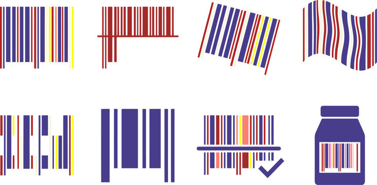 Colorful Barcode Scanner and Product Identification Vector Icon Set for Retail Management, Inventory Tracking & Digital Commerce Systems (EPS)