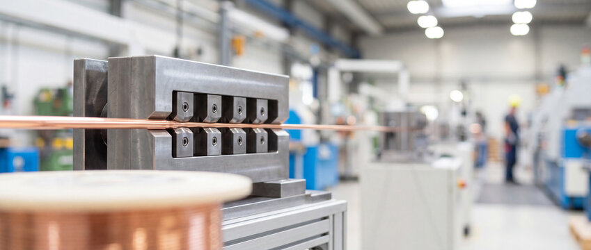 Copper wire extrusion machine producing rod in industrial factory manufacturing plant production line