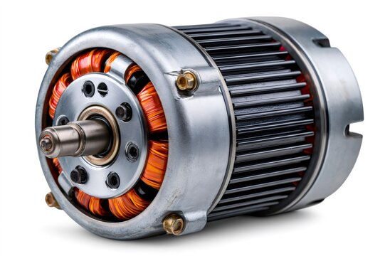 Electric motor rotor with copper windings on white background