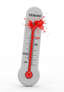 Exploding Demand Thermometer Isolated with Transparent Background, Extreme Pressure 3D Render