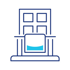 Fototapeta premium Apartment balcony icon. Architecture and residential building line symbol. Color.