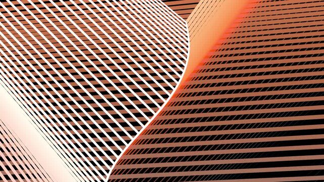 Diagonal striped geometric planes form abstract background with orange and white gradient. Clean modern technology presentation backdrop and digital UI UX design element