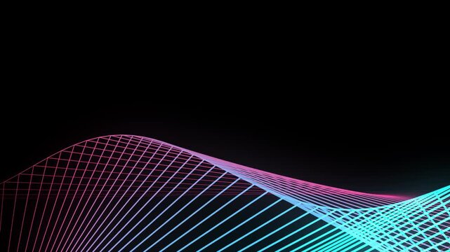 Dynamic neon grid topography waves gently undulate with magenta and cyan hues. Visual suits modern digital interface design and abstract technology showcases