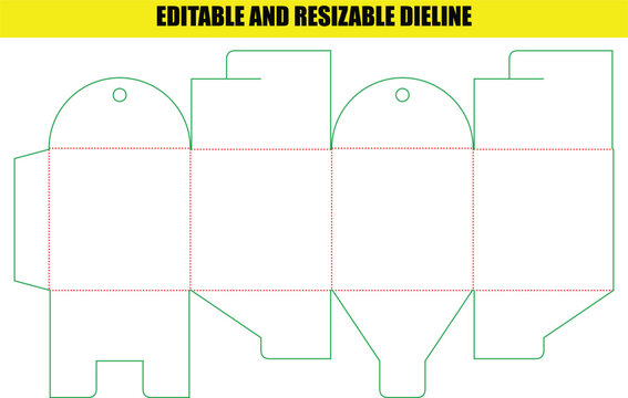 Flat box dieline template design with circular top closure for retail candy or small gifts