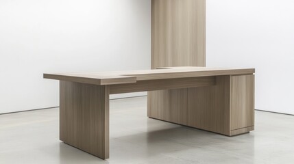 Fototapeta premium Modern minimalist wooden desk in gallery