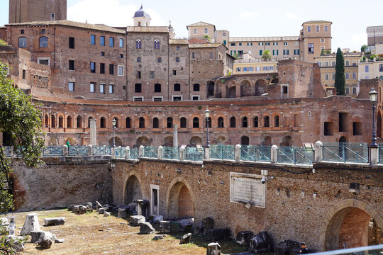 Panoramic View of Trajan's Market and Ancient Roman Ruins in Rome, Italy