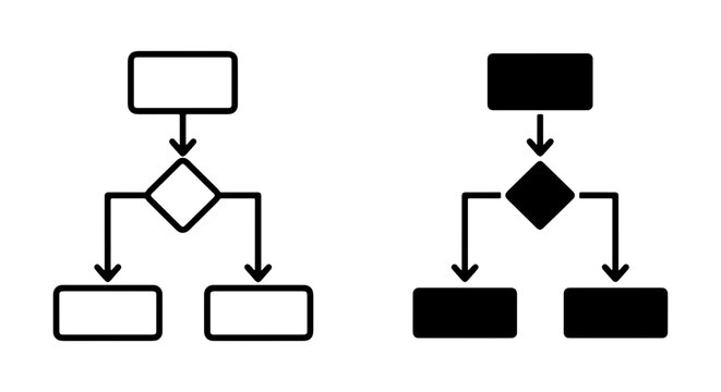 Process Flowchart Icons, Diagram Symbols, Decision Steps, Workflow Charts, Algorithm Logic, Business Process Mapping, Vector Graphics