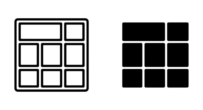 Grid Layout Icons, Web Design Wireframe Templates, UI UX Design Elements, Responsive Web Page Structure