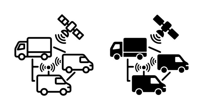 Logistics Fleet Tracking Icons, GPS Satellite Navigation System for Delivery Vehicles, Transportation Management System Vector Set