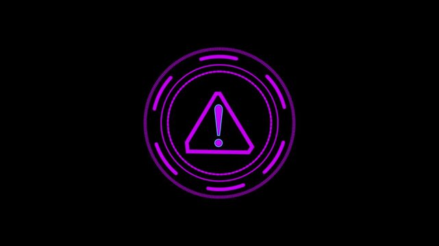 pink colar Exclamation Mark Warning Symbol within Futuristic Digital Circle on animated Black Background 4K video animation.