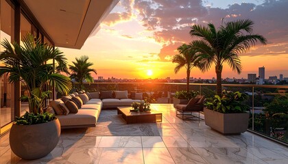 Fototapeta premium Luxury Rooftop Balcony Sunset
