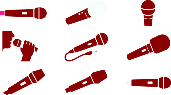 Professional Vocal Microphone Icon Set and Singing Equipment Vector for Music Production, Podcast Branding, Live Performance & Karaoke Events (EPS)