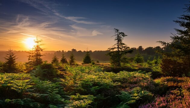 summer sunrise over woodland in the new forest near lyndhurst in hampshire england