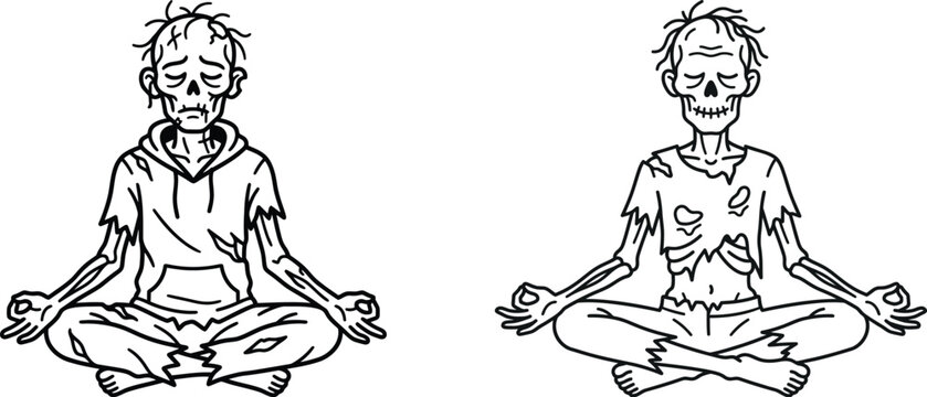 Vector Illustration Of Two Skeletal Figures In Lotus Position skeleton