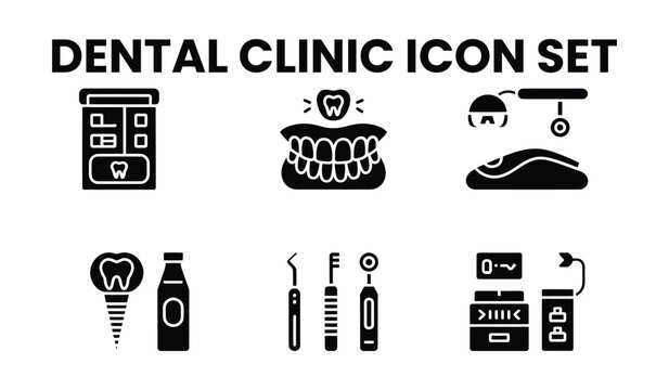 Dental clinic set with teeth and tools dentistry
