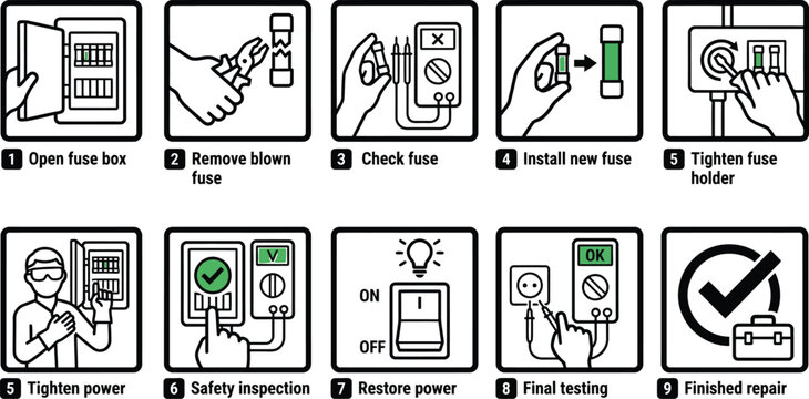 Electrical Fuse Inspection And Replacement Process Black Silhouette