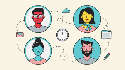 Fototapeta premium Remote team in circular frames collaborating online