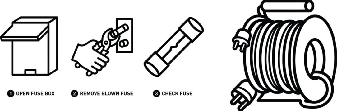 Fuse Box Blown Fuse And Electrical Cable Linear Silhouette
