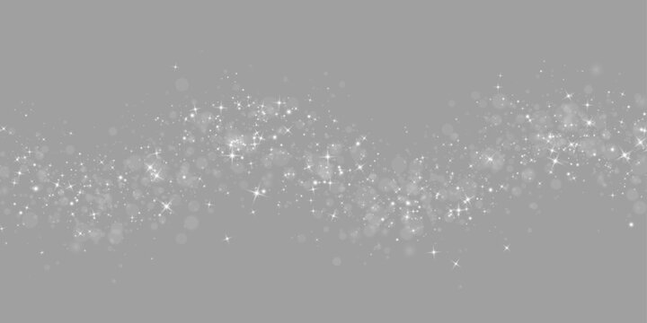 Christmas shimmer with bright particles. Bright white glitter texture, soft light beams and luminous dust effect. Vector PNG illustration.