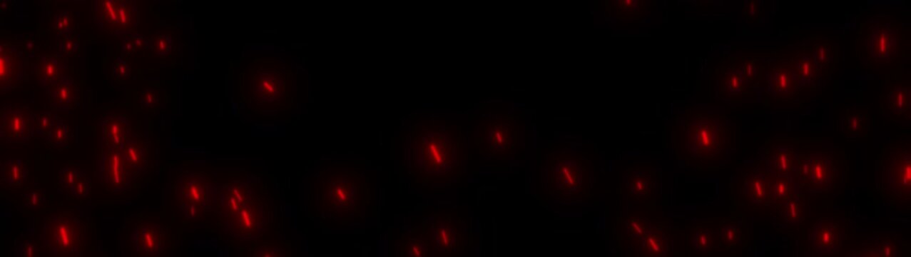 Magical dense red welding particles falling left and sparks rising right on long ultrawide panoramic black background gamer celebration overlay