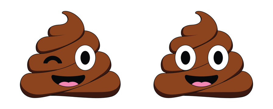 Smiling Poo Emoji Duo: A playful illustration features two cartoon poo emojis, one winking and the other with wide, joyful eyes, expressing happiness and silliness.