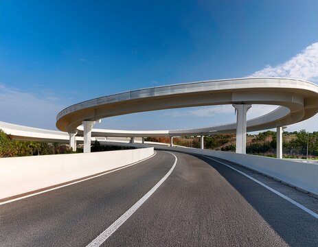 overpass modern highway overpass with smooth s curve architecture and clean minimalist lines in daylight real estate listings