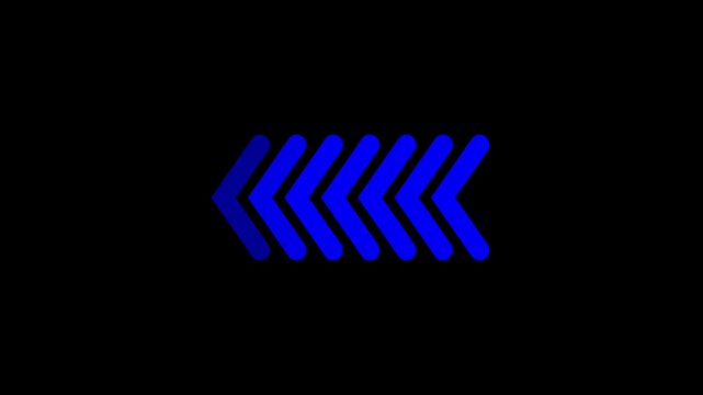 Bright blue neon arrows pointing left indicating direction and movement on a dark background