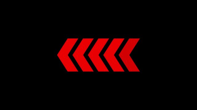 Three red chevron arrows pointing left indicating direction on a solid black background