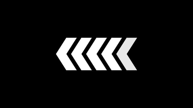 Three white arrow icons pointing to the right side set on a solid black background representing movement direction and navigation
