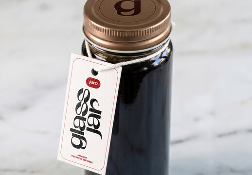 Glass Jar with Metal Lid and Hang Tag Mockup