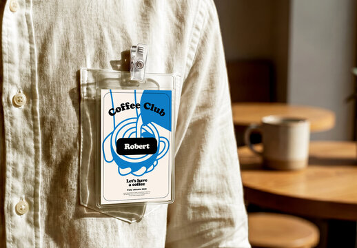 Id Badge Clipped to Shirt Pocket Mockup