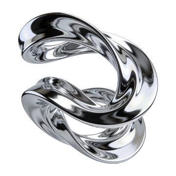 Abstract chrome twisted mobius loop sculpture on white background