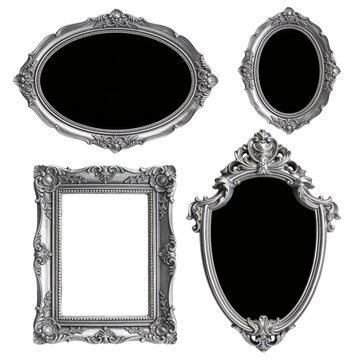 Set of four ornate silver vintage frames with decorative baroque style details