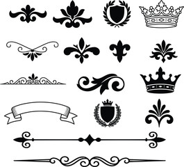 Collection of ornate fleur de lis royal crests and borders © LailaArtworks