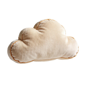 Beige corduroy cloud shaped decorative pillow isolated on white background