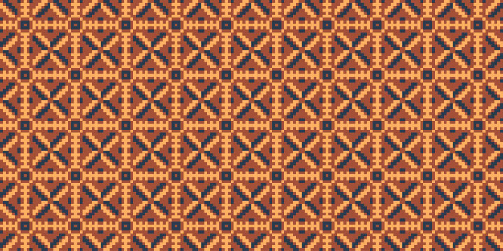 Pixel art batik seamless pattern with ethnic geometric elements