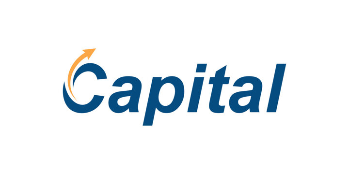 Capital typography word mark logo design with arrow forward growth finance success