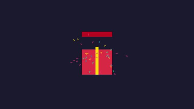 Animated red gift box opening with colorful confetti explosion for holiday celebration and surprise concept animation 4k