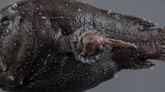 Anglerfish Parasitic Male Attached Female Specimen Macro Sexual Parasitism Biology