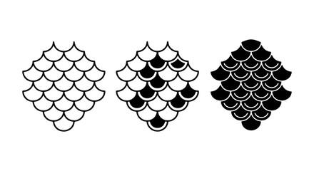 Scales Vector Set: Fish, Reptile, and Dragon Patterns, Black and White Icons for Texture and Design © Suvho